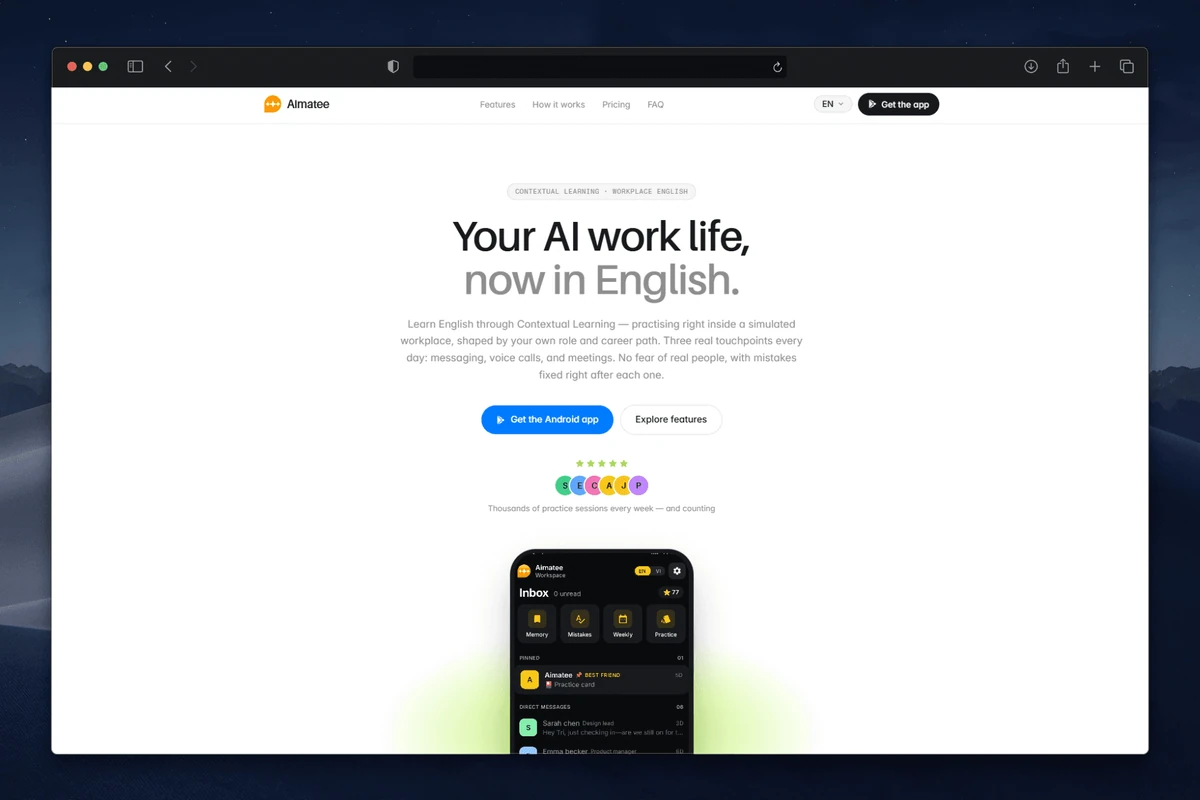 Website giới thiệu ứng dụng luyện tiếng Anh công sở Aimatee
